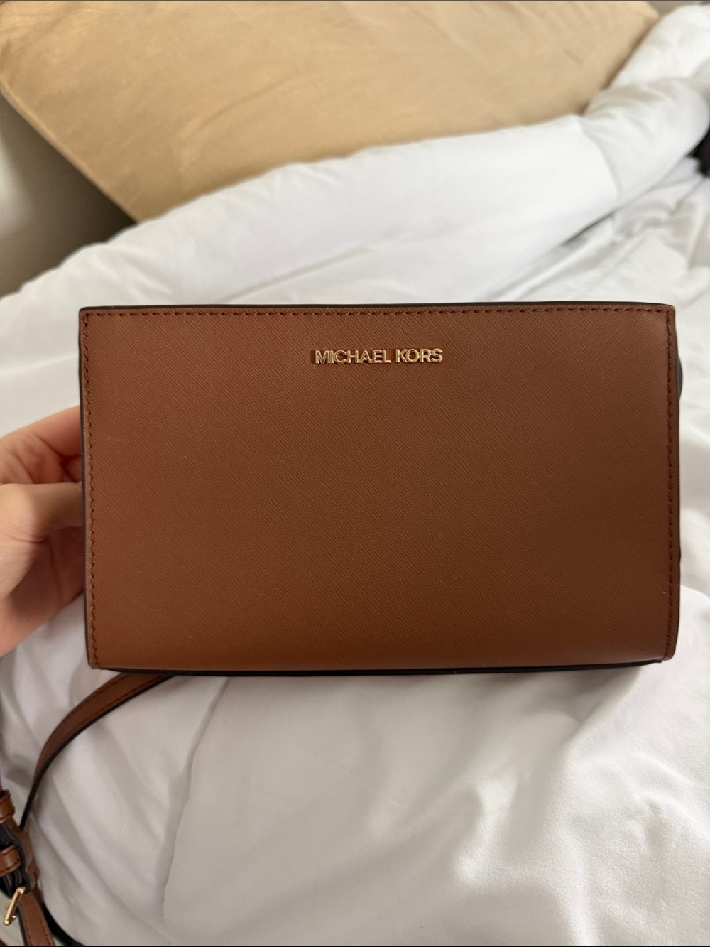 Michael Kors Brown Saffiano Leather Crossbody Wallet